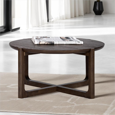Table basse ronde avec base à tréteaux, finition brune, diamètre de 35,5 pouces, centre de table de salon