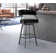 Dehn Modern Swivel Counter or Bar Height Barstool with Open Back and Footrest in Metal and Faux Leather