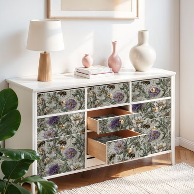 Papier peint auto-adhésif à motif de fleurs de nid d'abeilles autocollant et amovible 17,7 po x 118 po (45 x 300 cm)