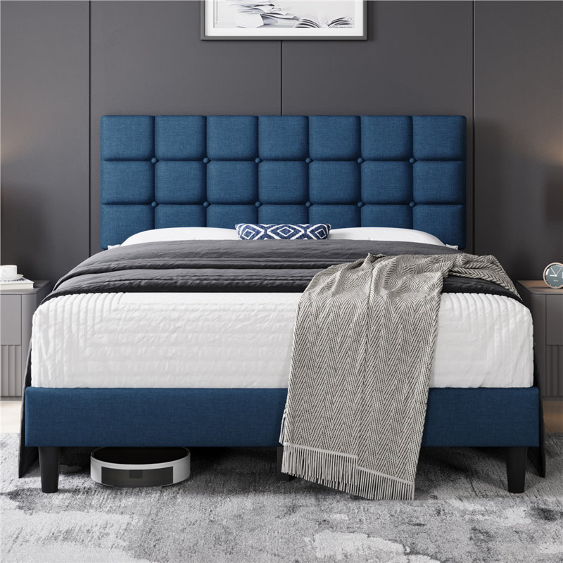 Lit plateforme tapissier Contemporary, Queen, Bleu marine