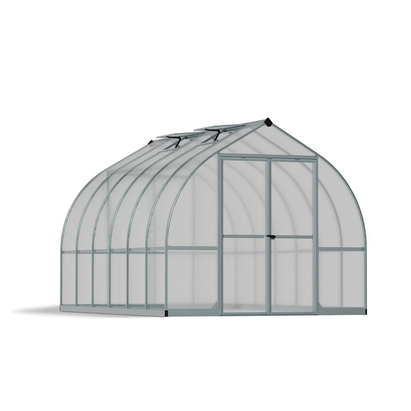 Palram - Canopia Bella 8' W x 12' D Walk-In Hobby Twin Wall Polycarbonate Aluminum Frame Bell Greenhouse Kit with Roof Vents - Silver
