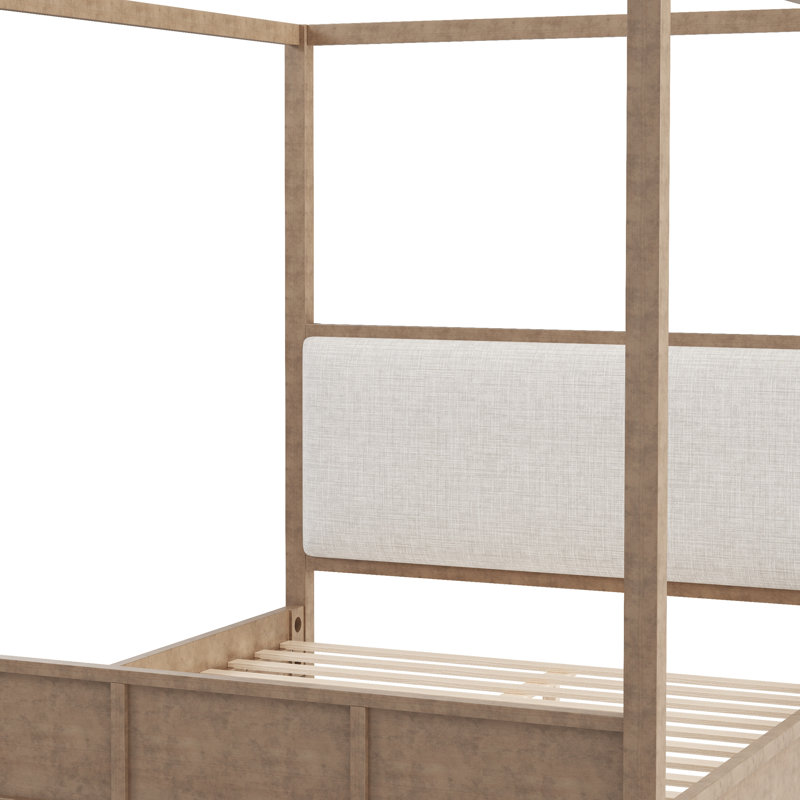 Lit plateforme à baldaquin en bois avec tête de lit tapissier et système de support à lattes renforcé pour les chambres modernes