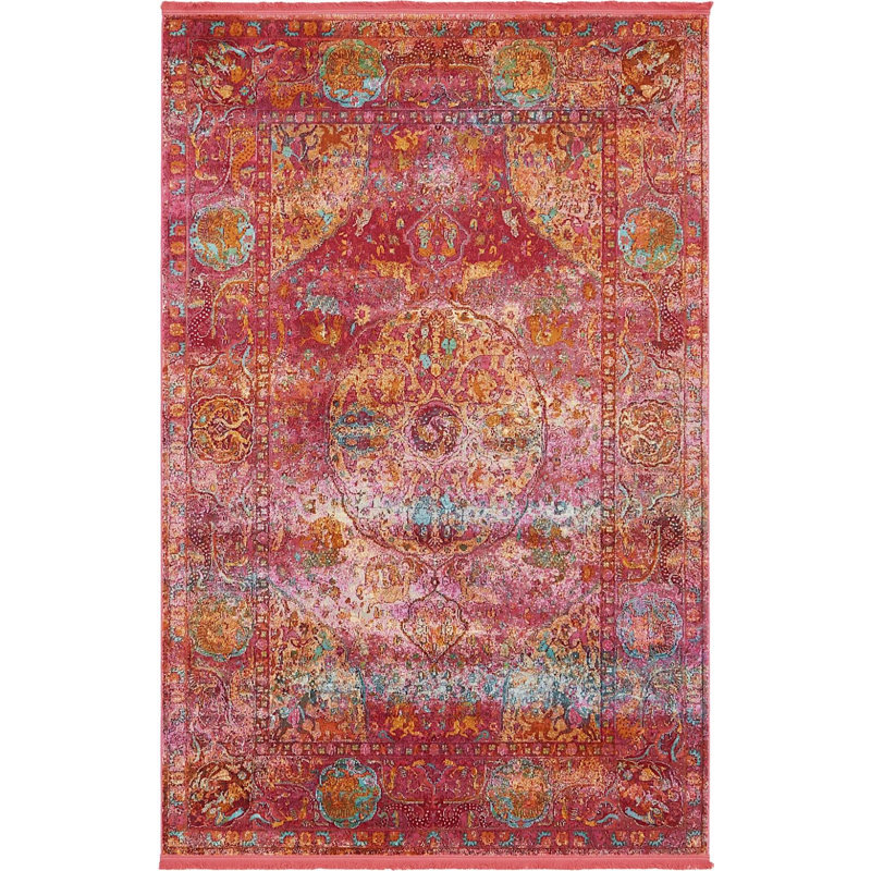 Tapis à motif oriental rouge Folmar, Rectangle 5 pi 5 po x 8 pi