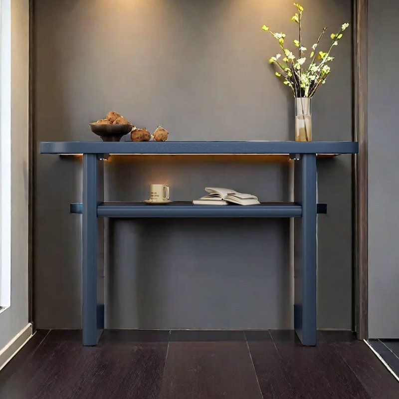 Elegant Minimalist Console Table With Rounded Edges And Sturdy Shelf Design For Entryway, Living Room, Navy
