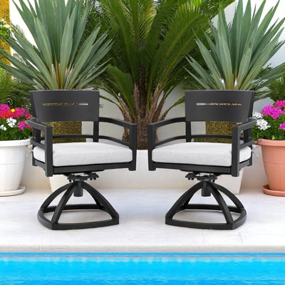 High-End Luxury Aluminum Outdoor Swivel Patio Dining Chairs With Sunbrella Seat Cushion by Red Barrel Studio