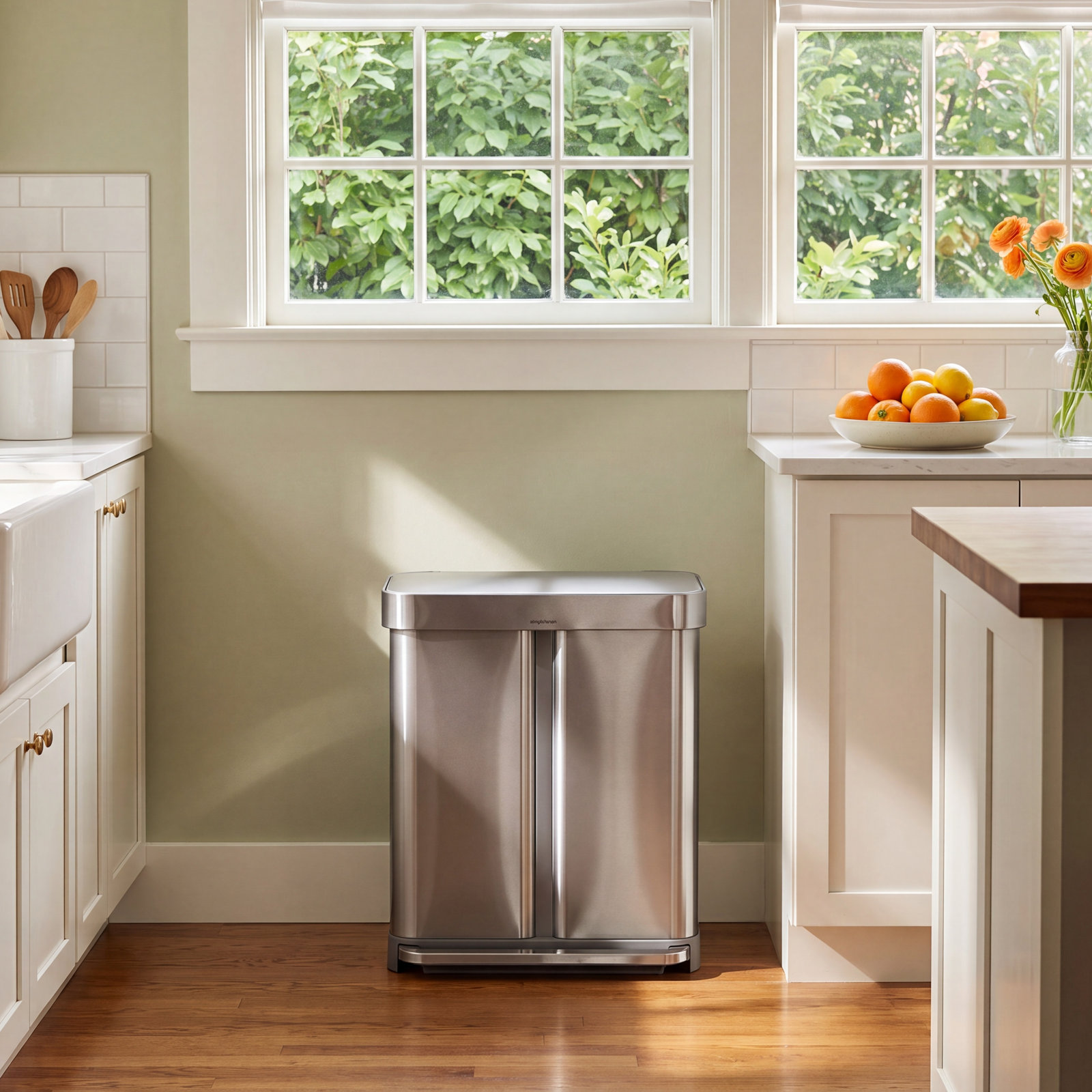 simplehuman 15.3gal Dual Recycling Step Can, Brushed