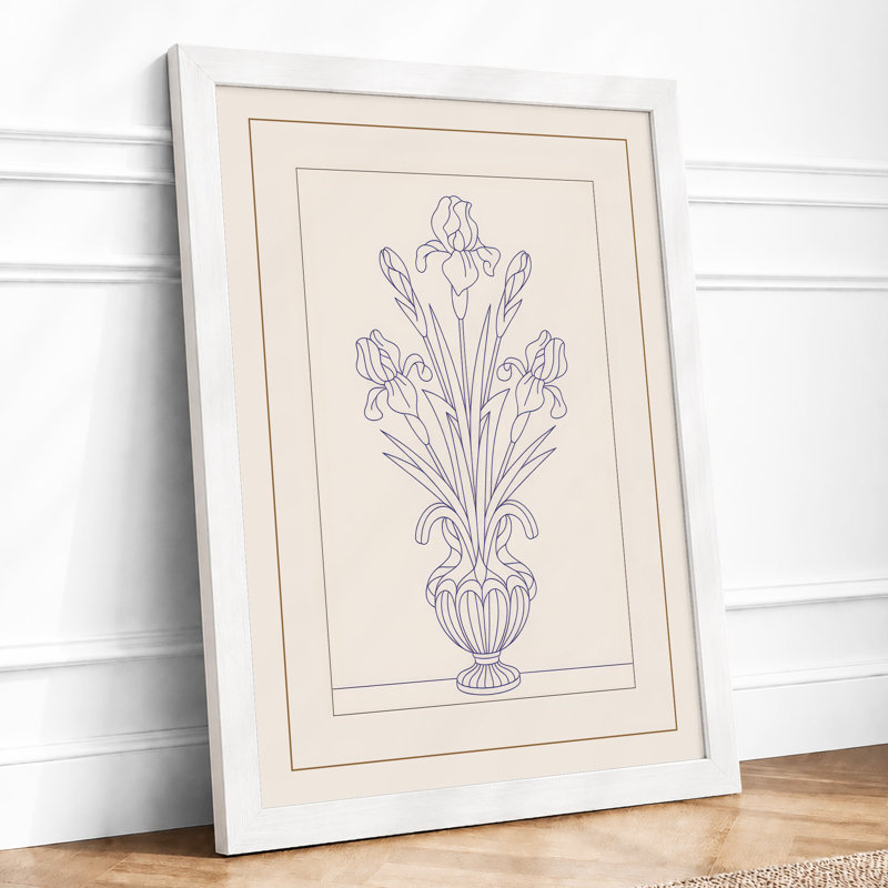 Irises in Classical Urn Botanical - Framed Print, A1 - 84.1 x 59.4 cm, White