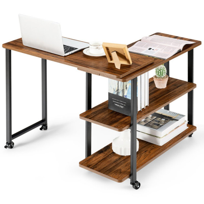 Patented 360° Free Rotating Sofa Side Table with Storage Shelves and Casters
