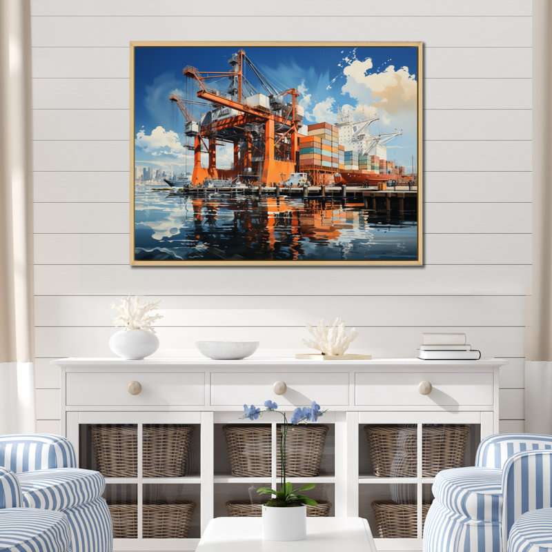 Port Industrial Elegance II - Nautical & Beach Wall Decor, Cadre naturel flottant, H 12 po x l 20 po x P 1 po