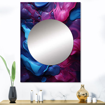 Ercan bleu et mauve sans soudure Marble River IV - miroir décoratif de formes modernes abstraites, miroir mural moderne et contemporain, impression d'art en métal