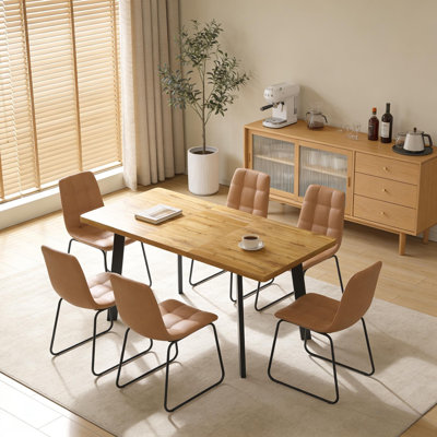 7 - Pieces Modern Kitchen Dining Set, 47.1"-63.1" Extendable Dining Table with 6 Upholstered Dining Chairs 