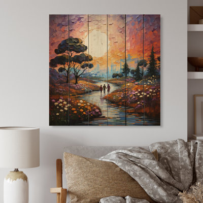 «Jaslin Romantic Couple In Landscape Enchanted Garden II», reproduction sur bois