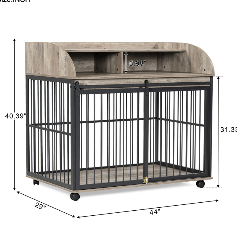 Large Dog Cage With Sliding Door And Robust Build, Grey Frame,