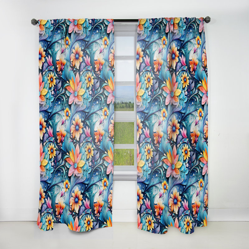 Rideau à motif floral motif cachemire Watercolor Delight II - 1 panneau, L 52 po x L 90 po