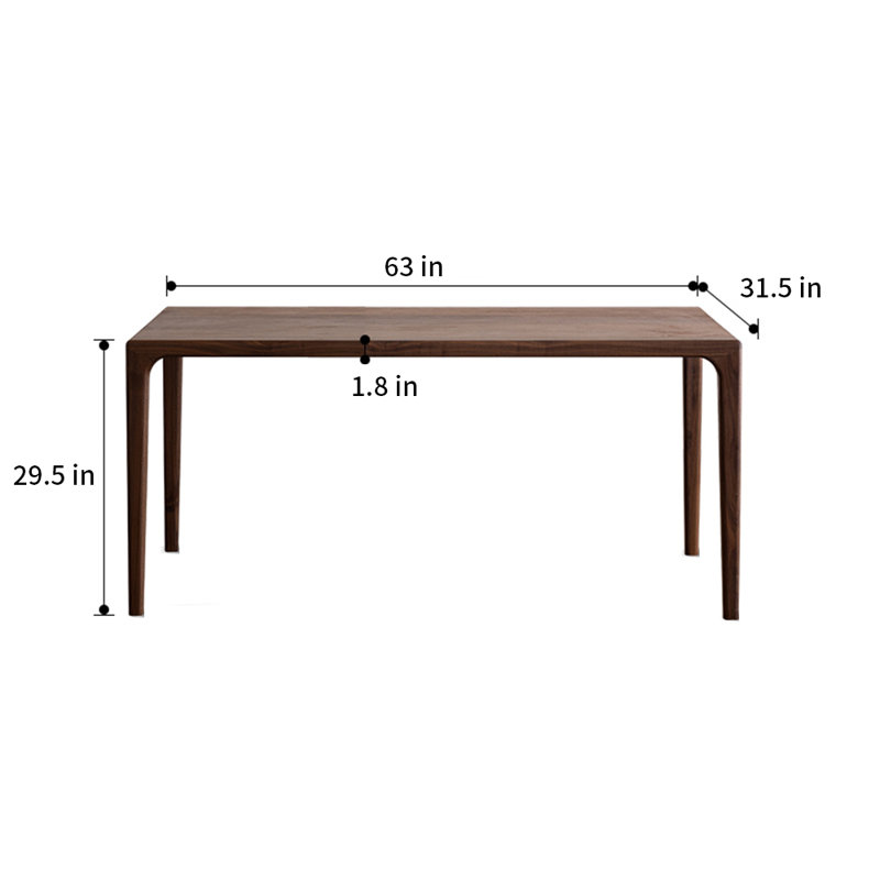 Solid Wood Dining Table Walnut Solid Wood Top Dining Table, 29.5"H x 63"L x 31.5"W