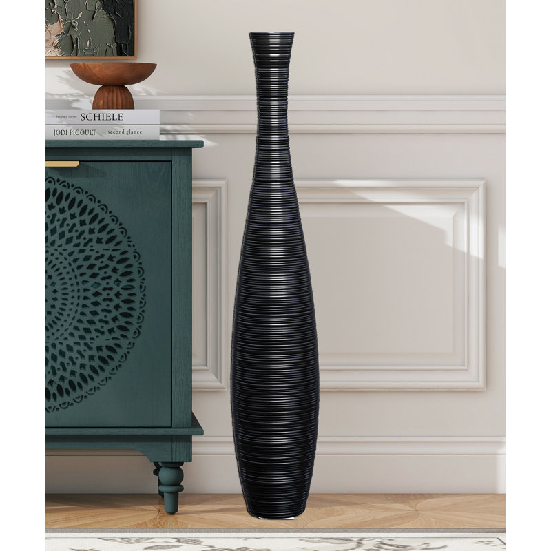 Grand vase de plancher à visser noir vif pour la décoration du salon
