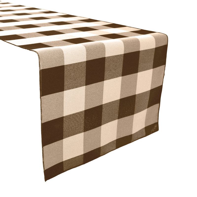 Pande Checkered Table Runner, 108" x 14", Brown/Beige