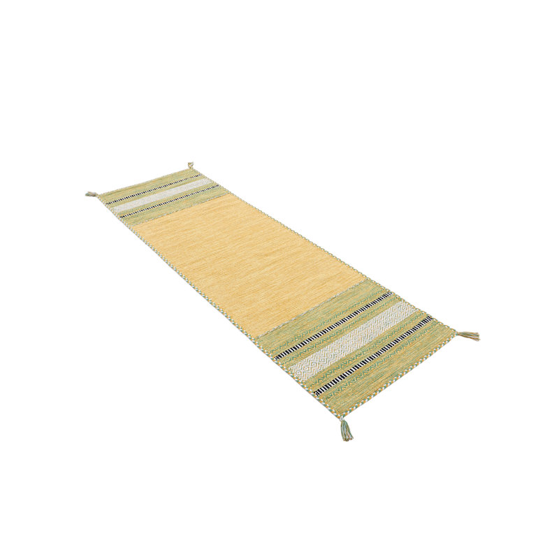 Azizi Striped Hand Woven Cotton Yellow Rug, Runner 80 x 300cm