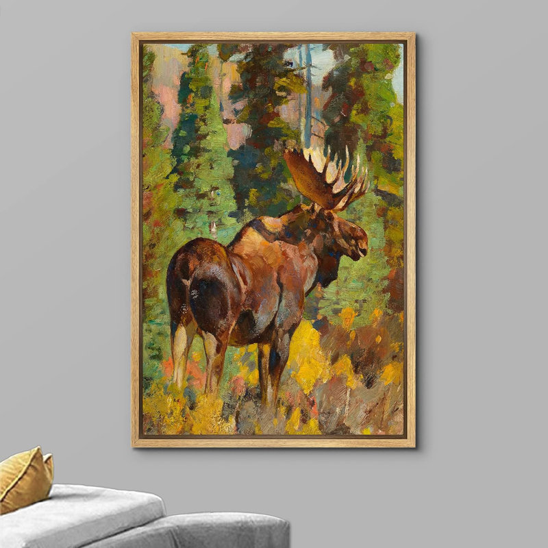 Pastel, aquarelle, forêt, cerf, orignal, animaux, illustrations, art moderne, paysage de ferme, Cadre naturel flottant