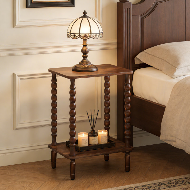 2-Tier End Table With Storage Shelves And Spindle Legs, Vintage Style Small Side Table For Living Room, Bedroom, And Small Spaces