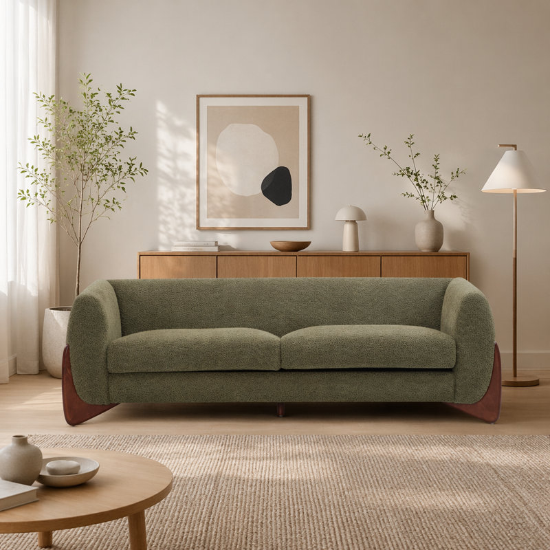 Canapé 82 pouces Boucle Sherpa, Vert olive