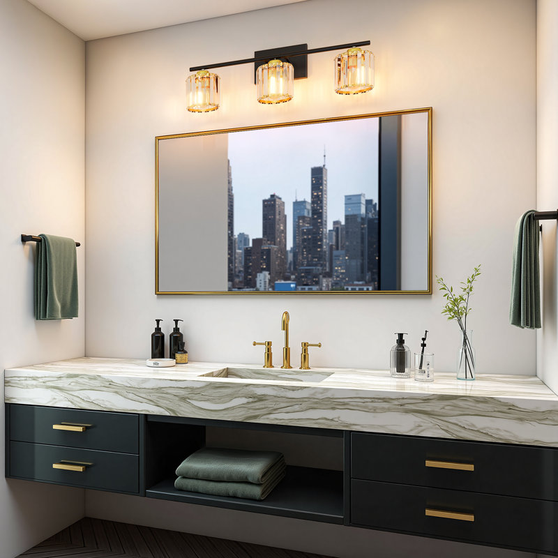 Éclairage pour meuble-lavabo à intensité variable 3 lumières 24 "avec abat-jour en cristal 24"