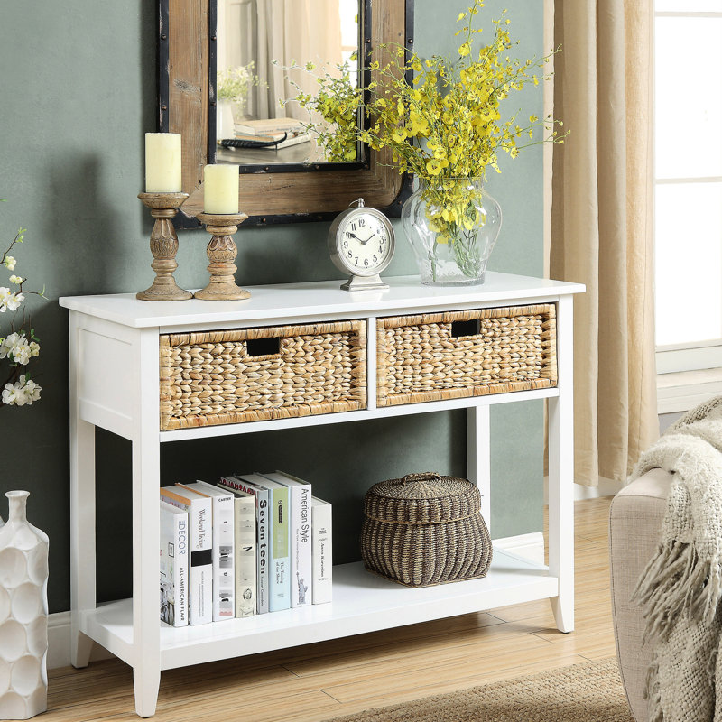 2 Console Table In White With Additional Display Space Rectangular Finish And Organization