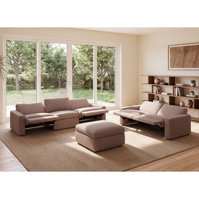 6-Piece Modern Corduroy Upholstered Power Reclining Living Room Set With Ottoman