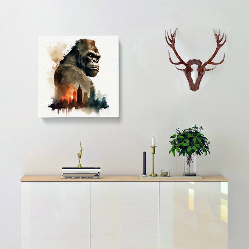 King Kong Watercolour - Print, 35cm H x 35cm W x 3cm D