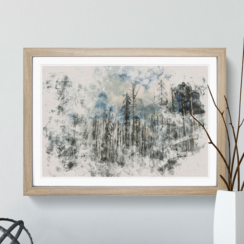 Winter Forest Vol.2 Watercolour - Picture Frame Graphic Art, 65cm H x 90cm W x 2cm D, Oak