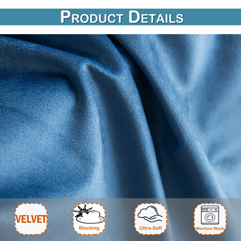 Lauier Velvet Blackout Curtain Pair, 52" W x 84" L, Aqua Blue