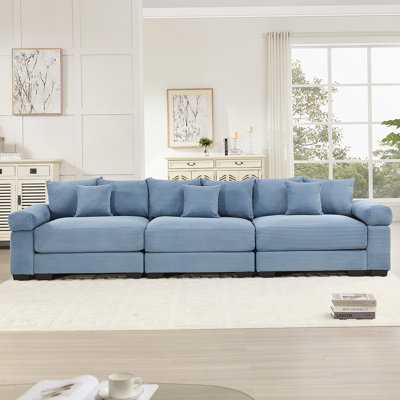 Canapé modulaire surdimensionné de 130 po en forme de nuage, canapé 3 places en velours côtelé de qualité supérieure avec accoudoirs très épais, coussin ergonomique, conception ergonomique et assemblage facile, idéal pour les salons, bleu