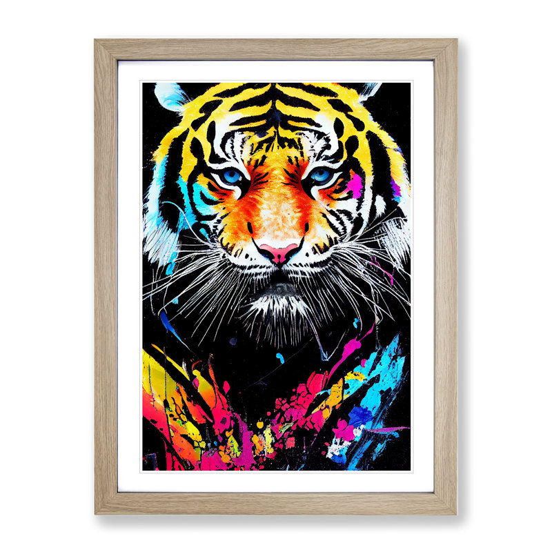 Painted Tiger No.1 Abstract - Single Picture Frame Painting, 64cm H x 46cm W x 2cm D, Oak Framed