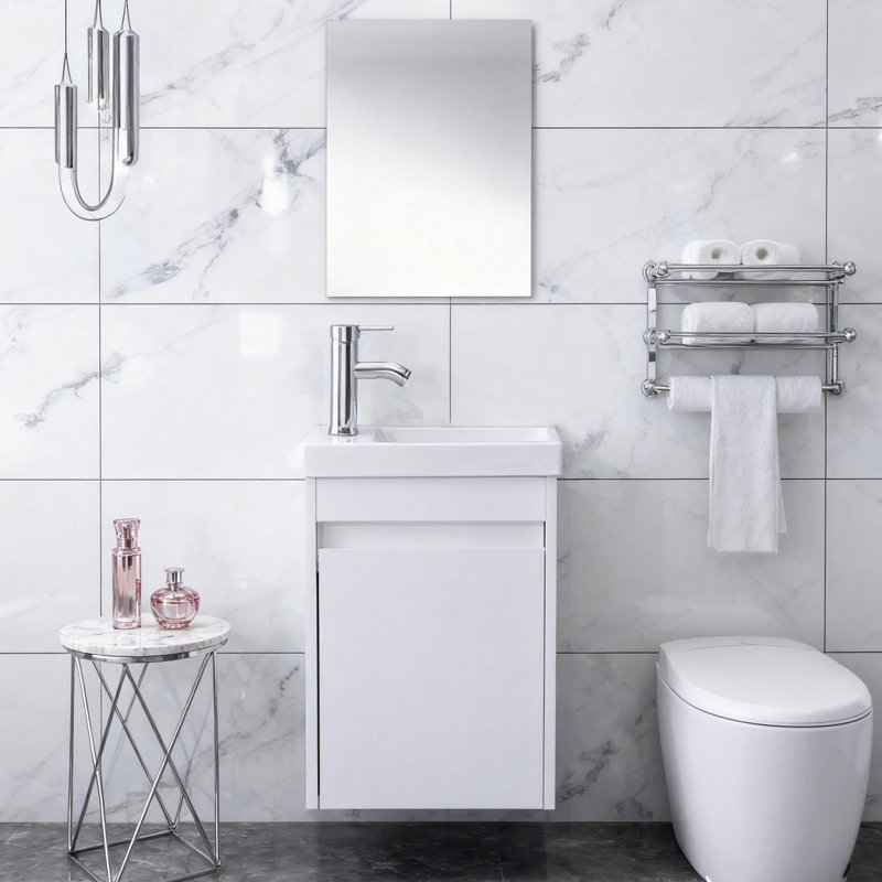 16"Mini Wall Mounted Single Bathroom Vanity Set, White