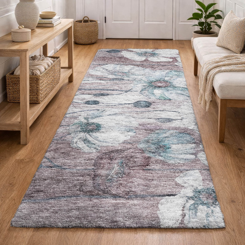 Tapis floral à poils longs de qualité supérieure lavable à la machine ADS712, Sarcelle