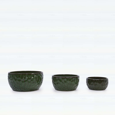 Ensemble de pots à fleurs en céramique émaillée faite à la main, 3 tailles avec motif martelé, idéal pour les plantes d'intérieur et d'extérieur