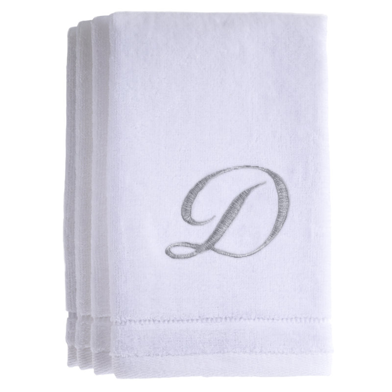 Ensemble de serviettes 4 pièces monogrammées 100% coton, D, Blanc