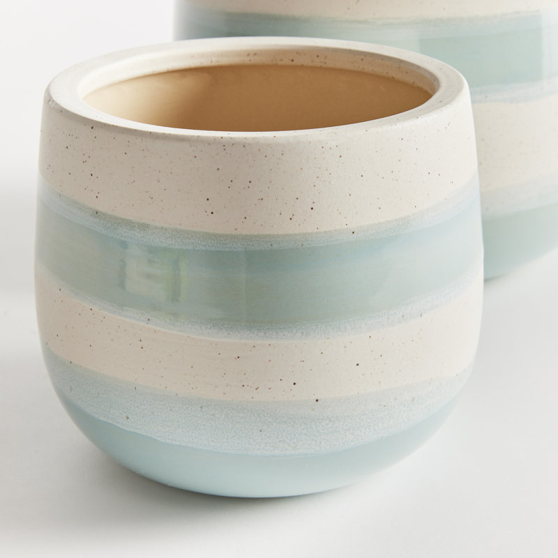 Lia 2 - Piece Hand-Pained Pot Planter Set, White Blue