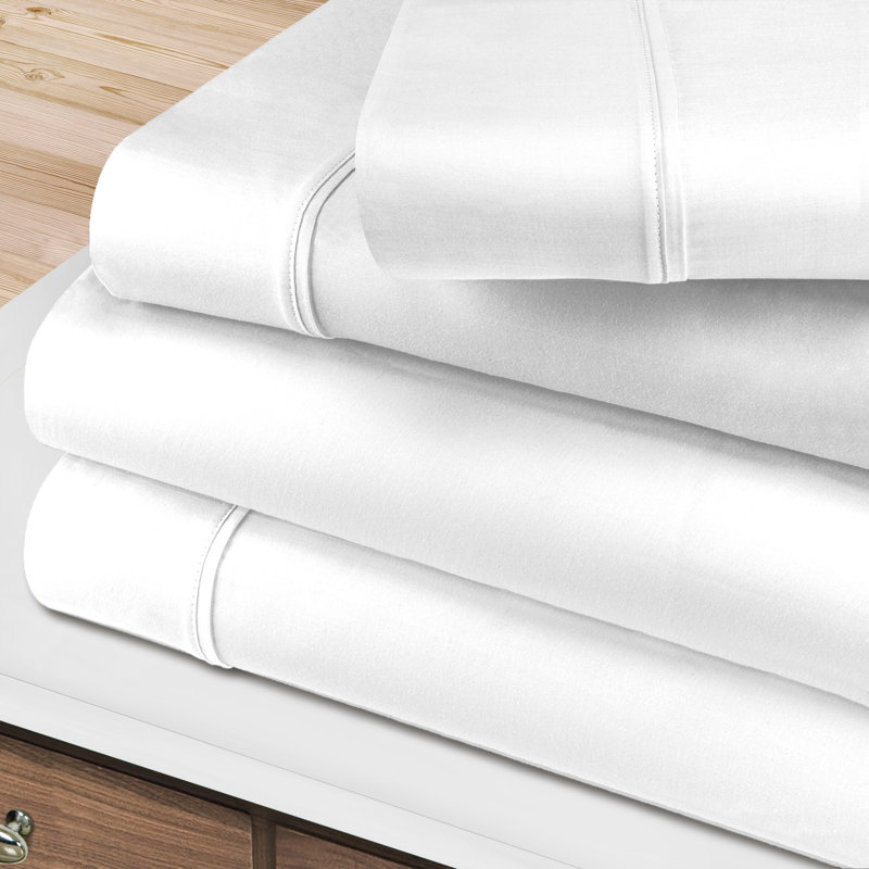 Ensemble de draps en coton uni à densité de tissage 400 fils BNM Gisla, Ensemble de draps très grand californien avec 2 t