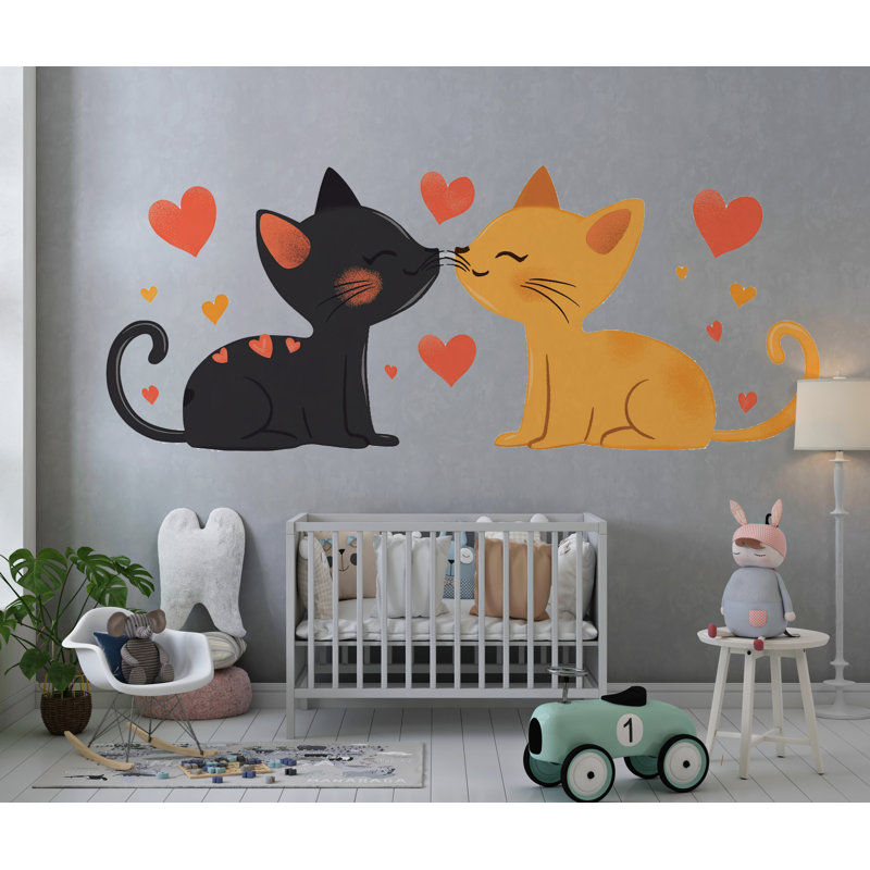 Adhésif décoratif mignon, chat, embrasser, chats, autocollant mural, chambre d'enfant, décor animal amovible, 064 g