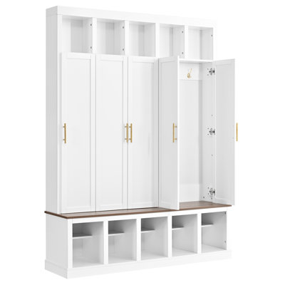 Farmhouse Entryway Storage Cabinet Coat Closet with Shoe Rack & Display Cubbies