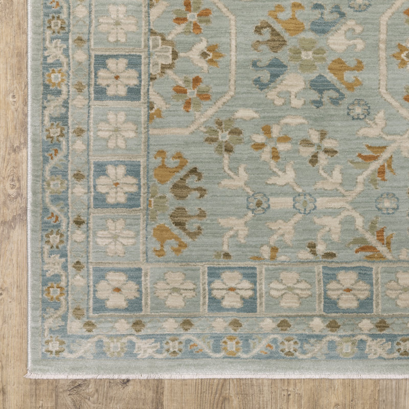 Graicyn Bohemian Medallion Teal/ Blue Area Rug, Rectangle 5'3" x 7'9"