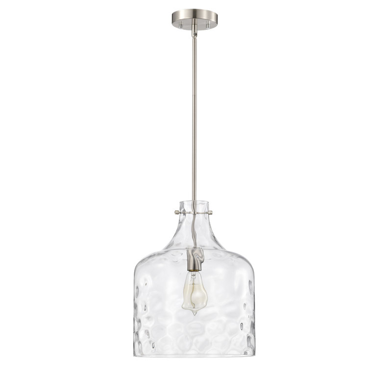 Satin Nickel Clear Dimpled Glass Single Light Pendant Light
