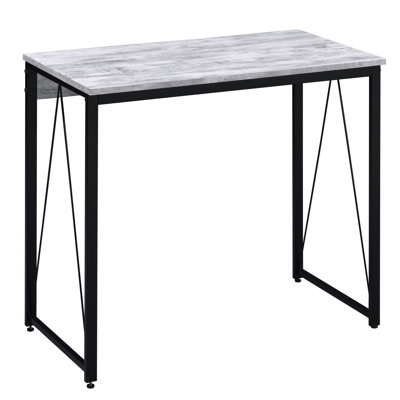 Antique White And Black 35.5" Writing Desk With Metal Sled Base