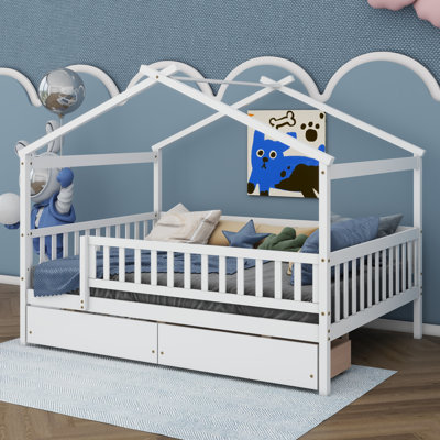 Full Size Wooden House Bed With Two Drawers