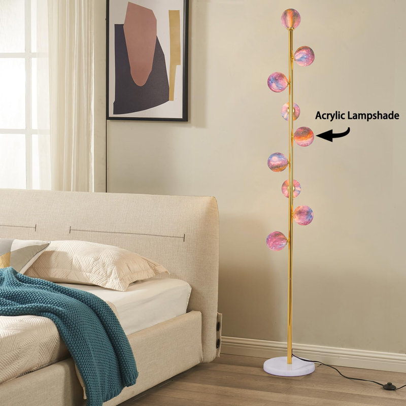 Modern Mid-Century Floor Lamp With Globe Shade And Weighted Marble Base For Living Room, Bedroom, Office - LED Bulbs Included, Easy Assembly
