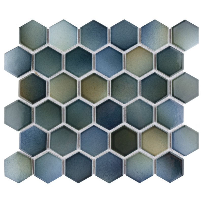 Hudson Due 2" x 2" Hex Porcelain Mosaic Wall & Floor Tile, Blue/Navy