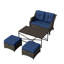 Ensemble de patio extérieur en osier pour 2 personnes avec causeuse, repose-pieds, table basse et coussin bleu-872229410