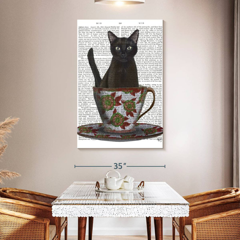 Ketti Black Cat In A Teacup I, 51" H x 34" W