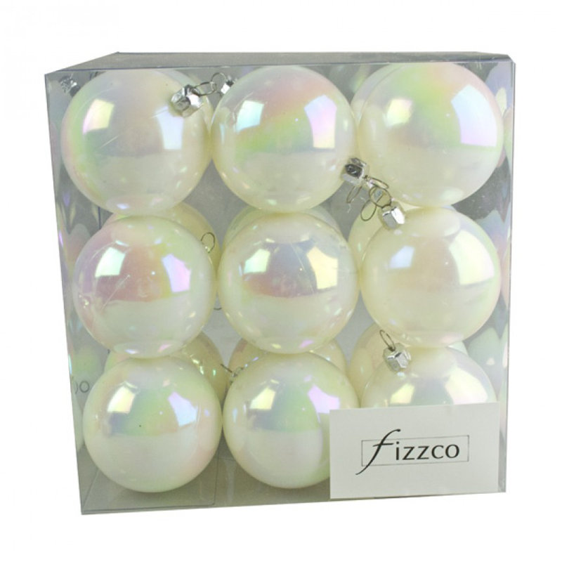 Bauble, 4cm H x 4cm W x 4cm D, White Iridescent Shiny
